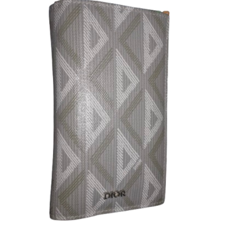 Dior Grey CD Diamond Print Coated Canvas Bifold 12 Card Case